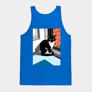 Cute Tuxedo cat sitting at the front door Copyright by TeAnne Tank Top